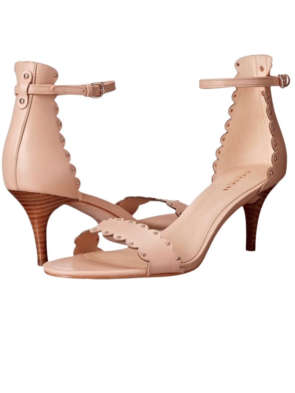Coach Monica Rivets Scalloped Leather Heels Size: 6.5 Nude